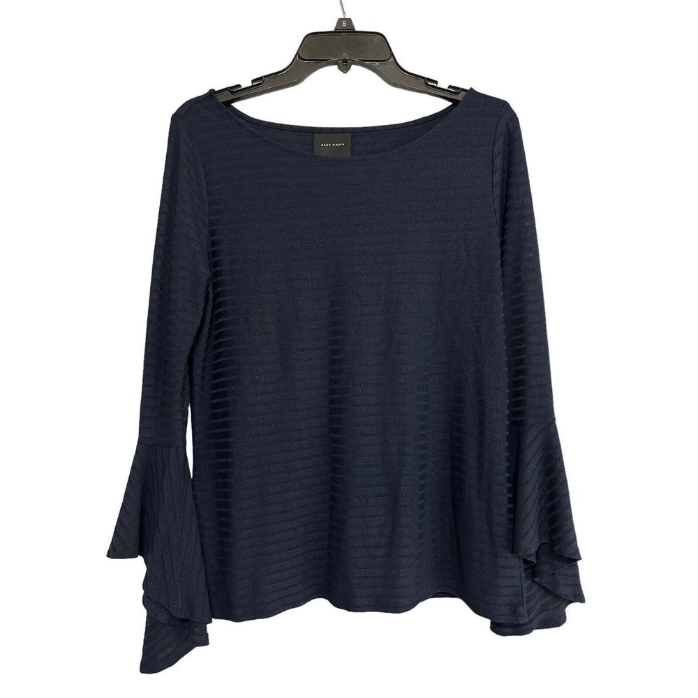 Alex Marie Halie Knit Bell Sleeve Top Blue Size M  Long Sleeve Round Neck NWOT‎